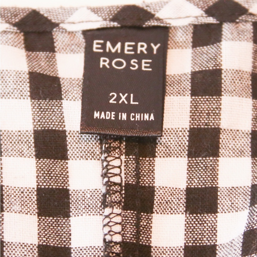 Emery Rose Gingham Blouse Black White Check V-Neck Top Size 2XL - Picture 9 of 11
